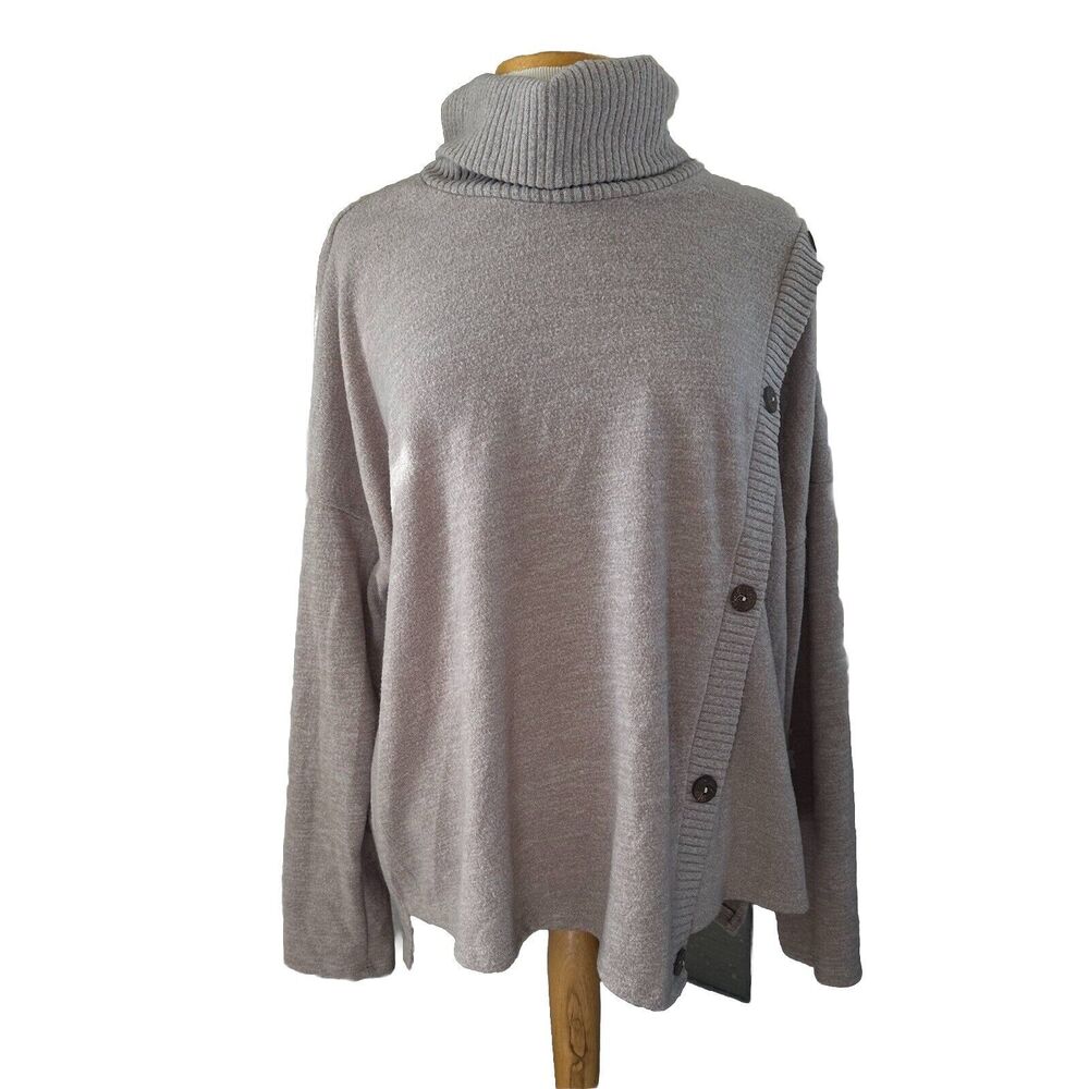 P.S.Kate Women’s 2XL Tan Taupe Faux Button Up Turtle Neck Cowl Sweater Soft